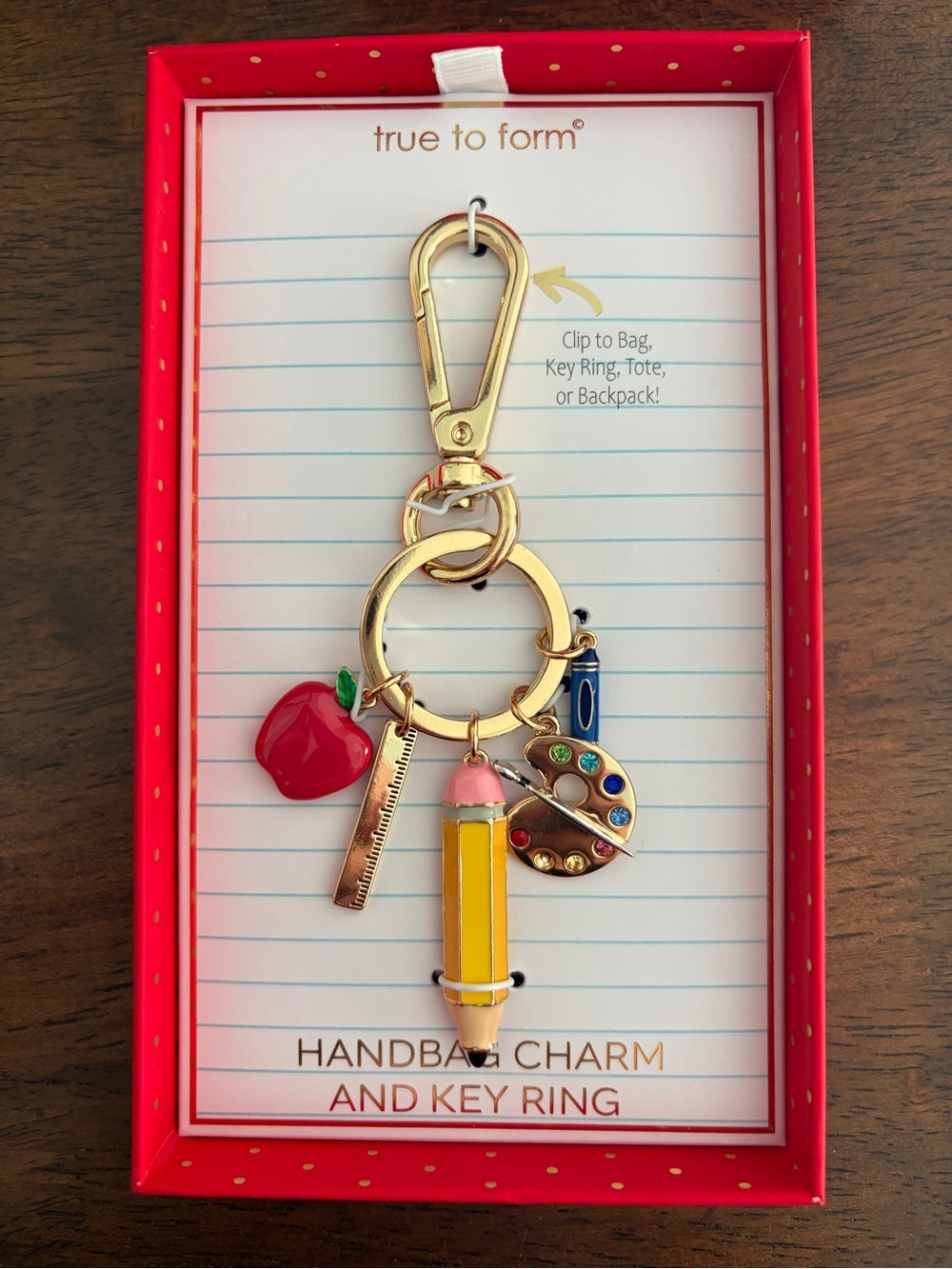True to Form Gold School Teacher Charm and Key Ring